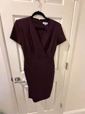 Calvin Klein Burgundy Check Ponte Sheath Dress